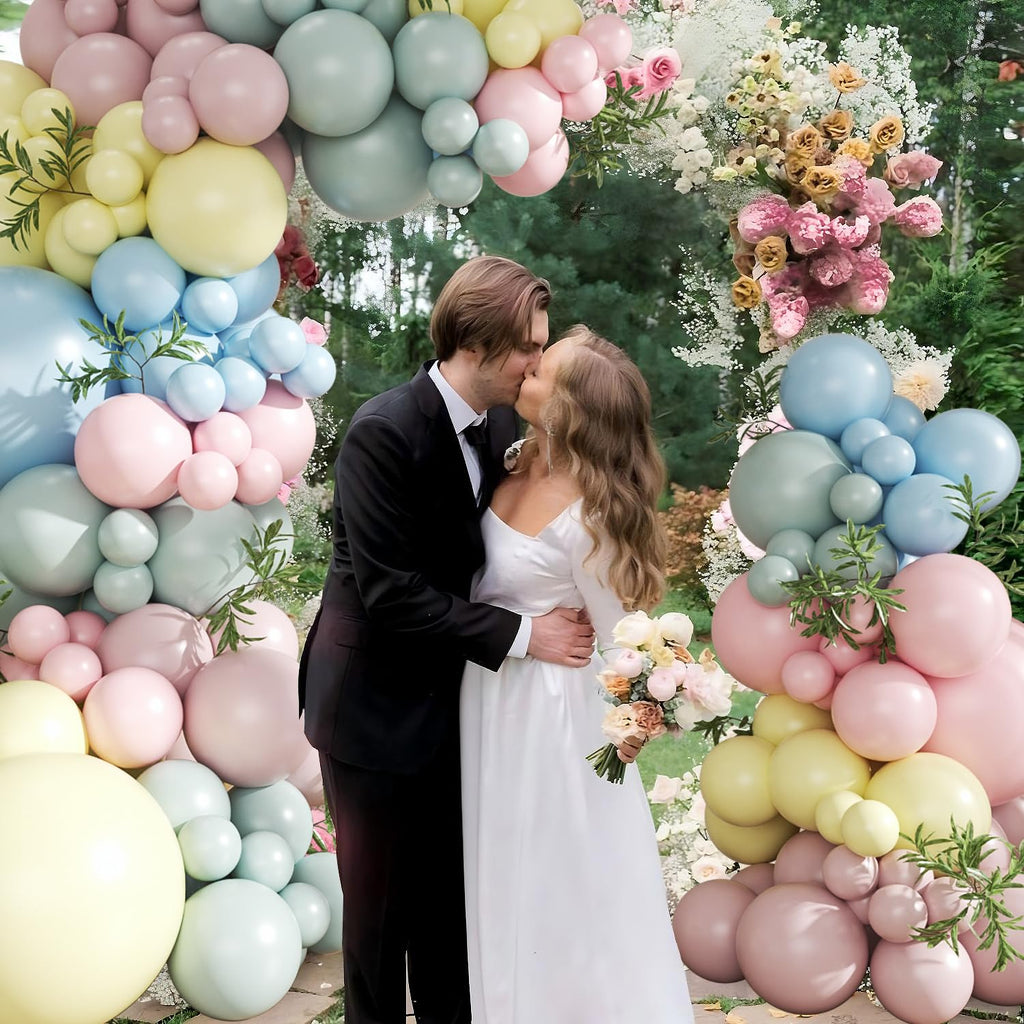 124-Piece Pastel Balloon Arch Kit – Macaron Pink, Blue, Yellow from CROSSFINGERS
