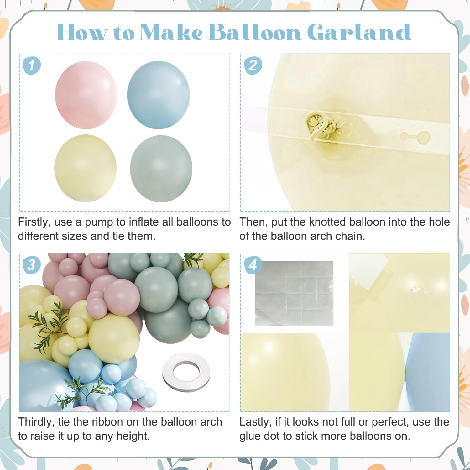124-Piece Pastel Balloon Arch Kit – Macaron Pink, Blue, Yellow from CROSSFINGERS