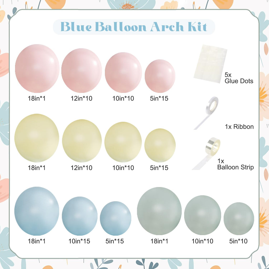 124-Piece Pastel Balloon Arch Kit – Macaron Pink, Blue, Yellow from CROSSFINGERS