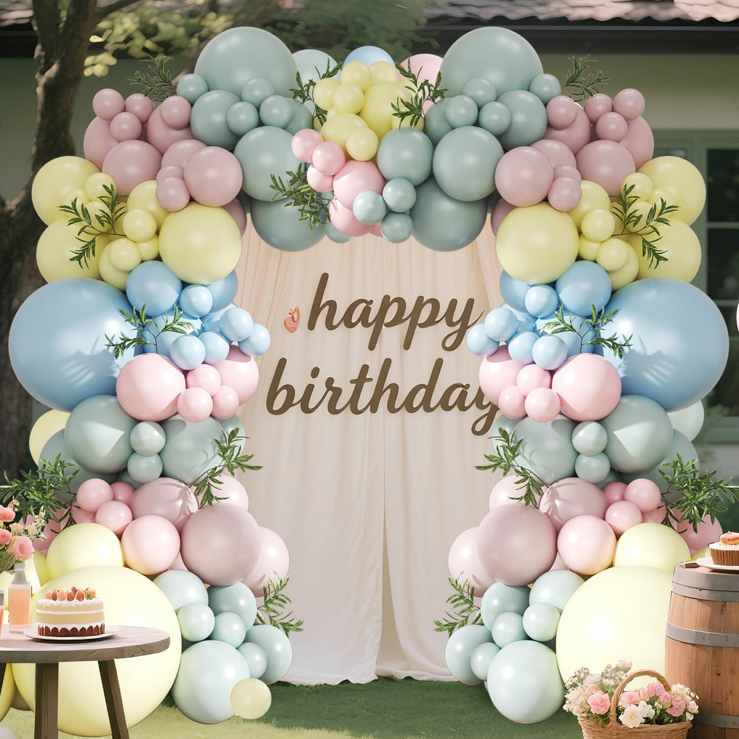 124-Piece Pastel Balloon Arch Kit – Macaron Pink, Blue, Yellow from CROSSFINGERS