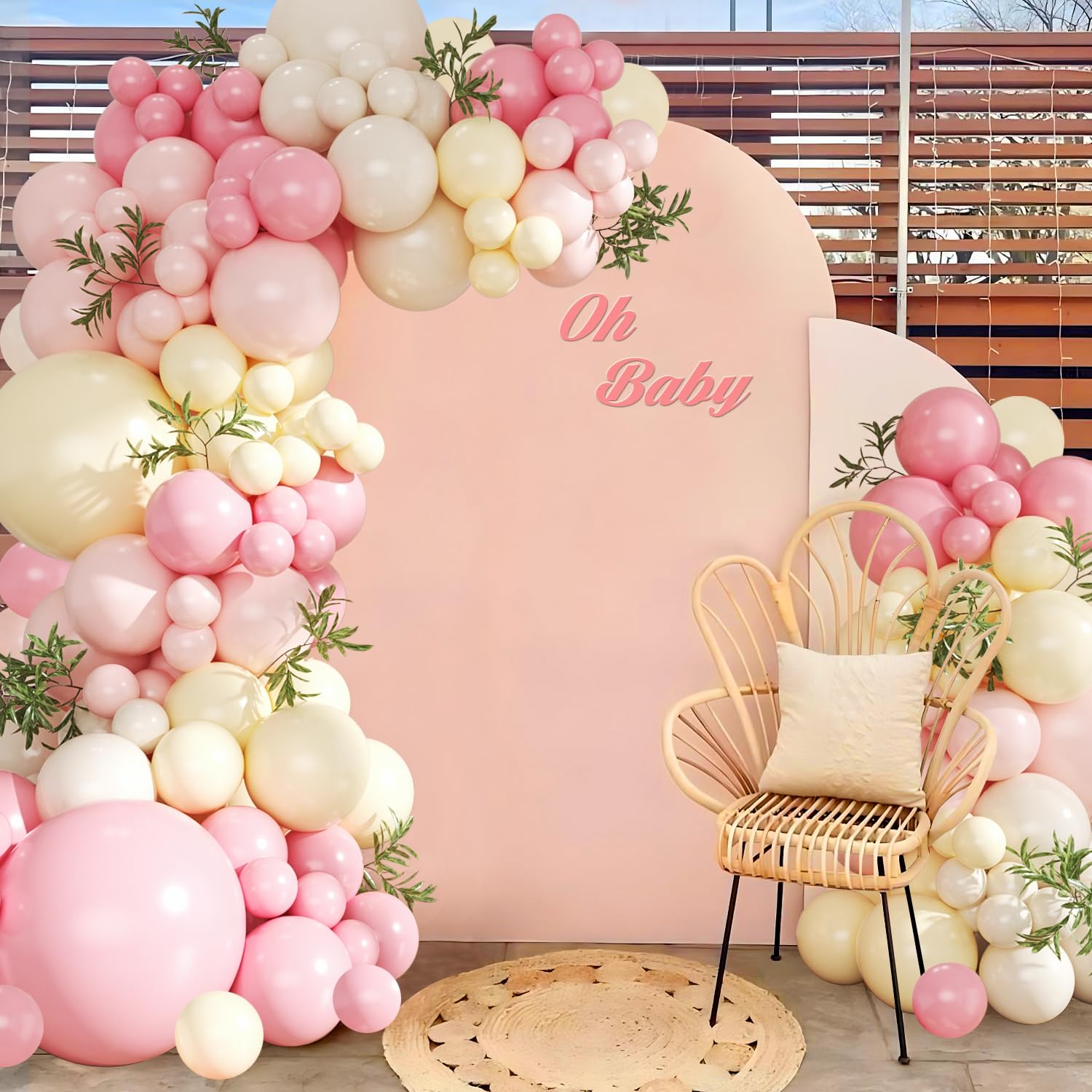 124-Piece Pink and Yellow Balloon Arch Kit with Pastel, Light Pink, Yellow & Sand White Balloons for Baby Shower, Birthday, Wedding Decor