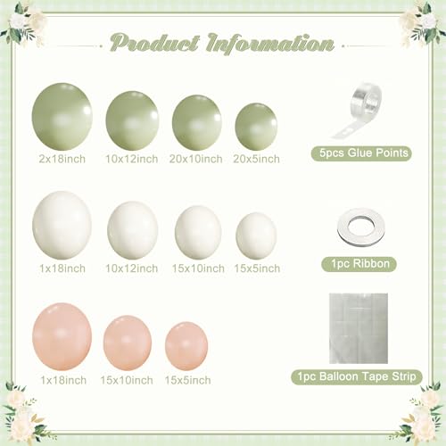 124-Piece Sage Green, Peach & Ivory Balloon Arch Kit by CROSSFINGERS – Pink and Green Balloon Garland for Baby Showers, Weddings, Birthdays & Gender Reveal Parties