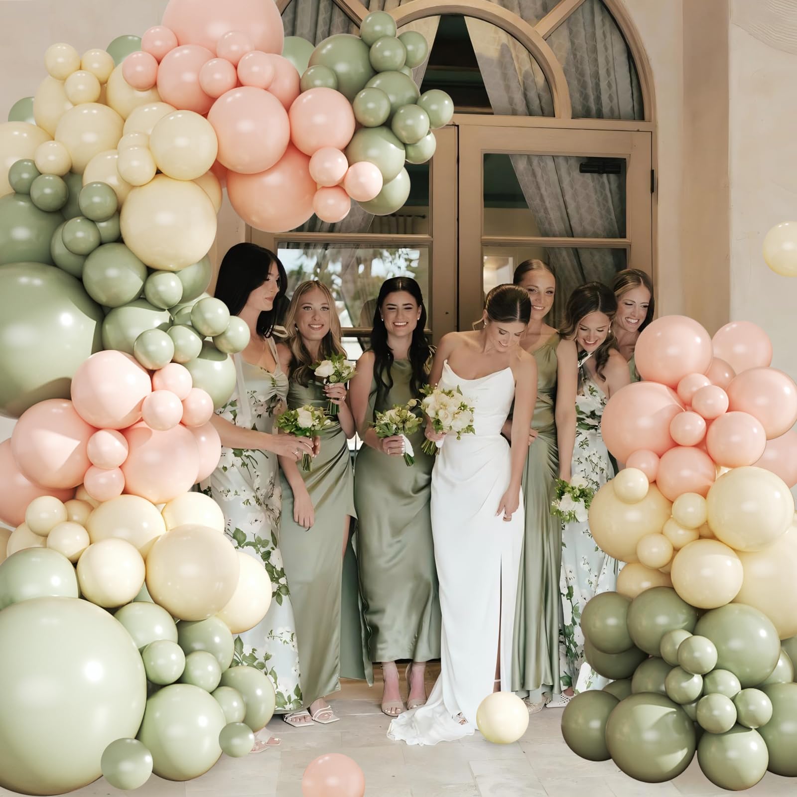 124-Piece Sage Green, Peach & Ivory Balloon Arch Kit by CROSSFINGERS – Pink and Green Balloon Garland for Baby Showers, Weddings, Birthdays & Gender Reveal Parties