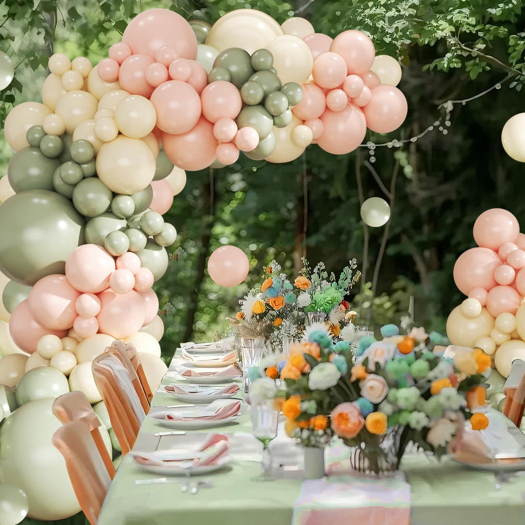 124-Piece Sage Green, Peach & Ivory Balloon Arch Kit by CROSSFINGERS – Pink and Green Balloon Garland for Baby Showers, Weddings, Birthdays & Gender Reveal Parties