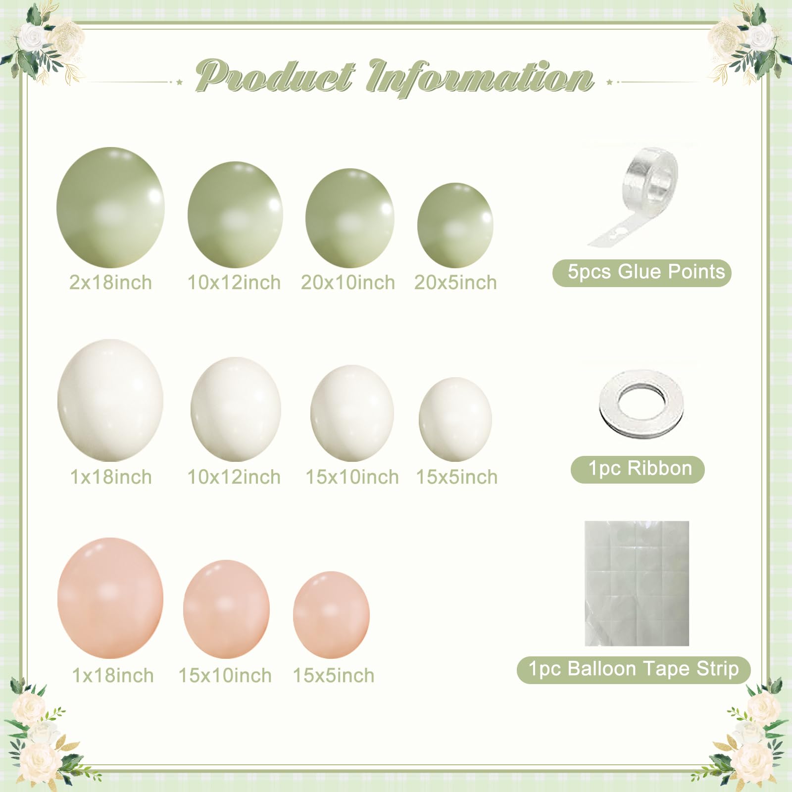 124-Piece Sage Green, Peach & Ivory Balloon Arch Kit by CROSSFINGERS – Pink and Green Balloon Garland for Baby Showers, Weddings, Birthdays & Gender Reveal Parties