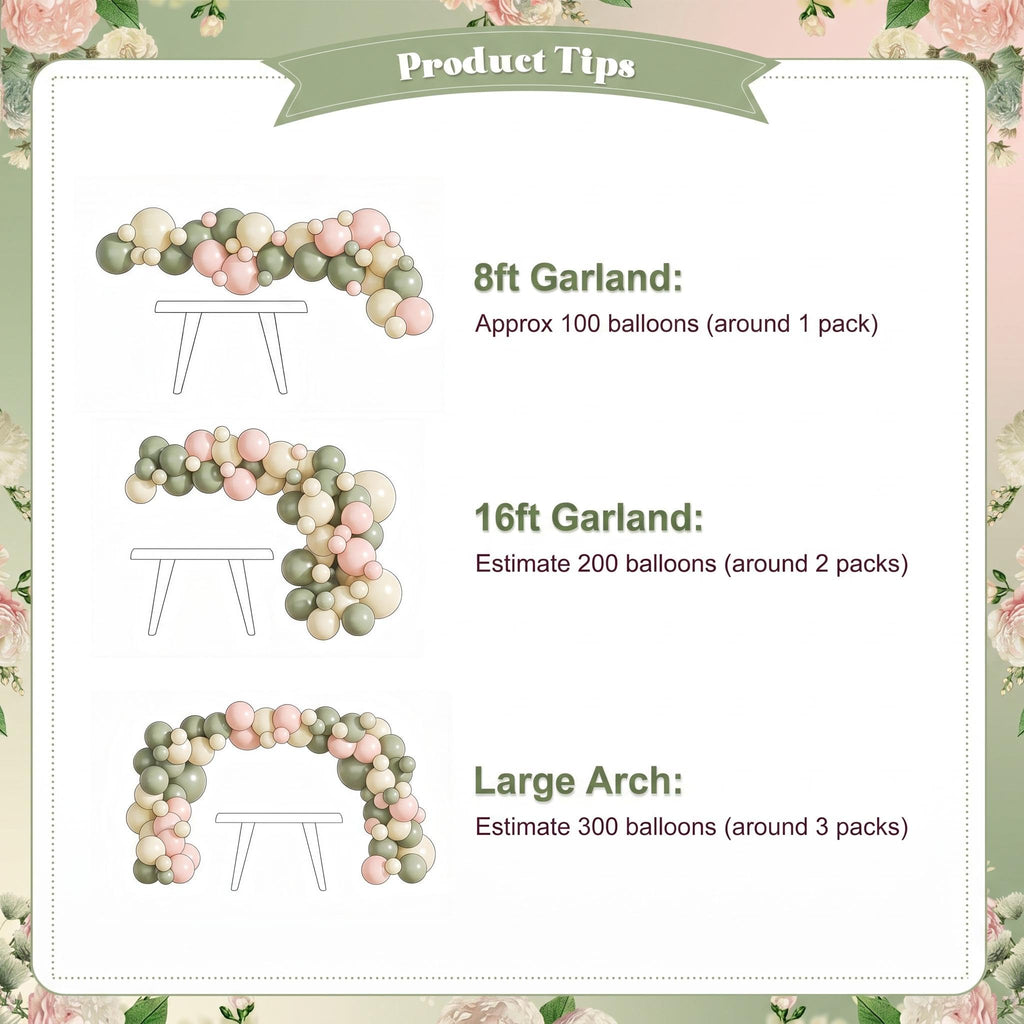 124-Piece Sage Green, Peach & Ivory Balloon Arch Kit by CROSSFINGERS – Pink and Green Balloon Garland for Baby Showers, Weddings, Birthdays & Gender Reveal Parties