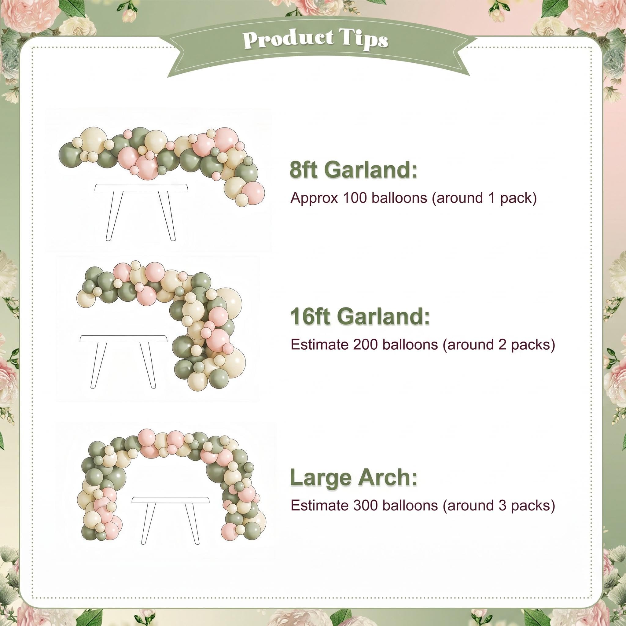 124-Piece Sage Green, Peach & Ivory Balloon Arch Kit by CROSSFINGERS – Pink and Green Balloon Garland for Baby Showers, Weddings, Birthdays & Gender Reveal Parties