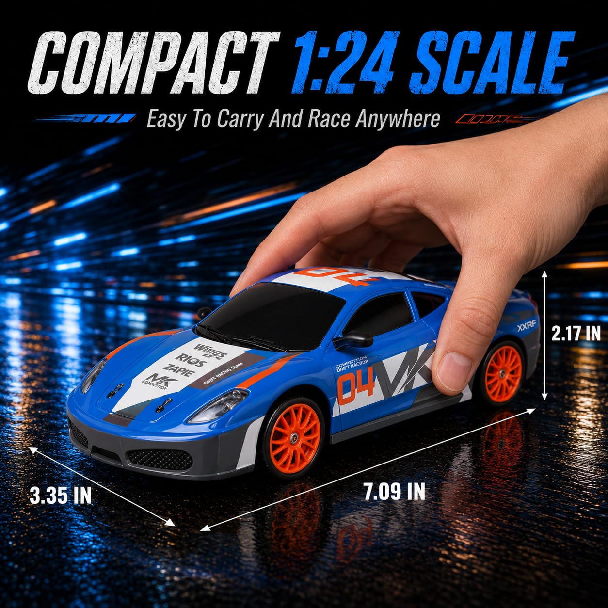 1/24 RC Drift Car 4WD 2.4GHz Remote Control Car with LED Lights and Drift Tires - Liberty Imports (Style 7)