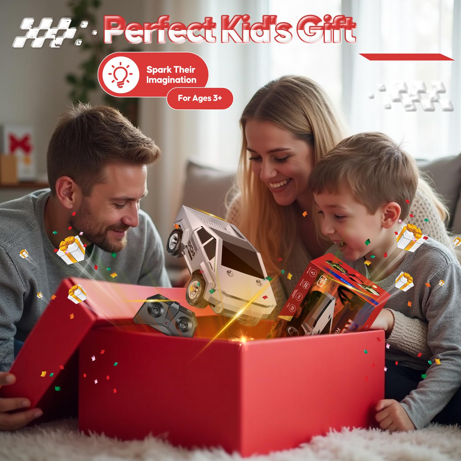 1:24 RC Truck with Lights and Loadspace, 2WD All-Terrain, Rechargeable, for Kids Age 3+