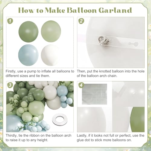 124Pc Sage Green & Macaron Blue Balloon Arch Kit – Pastel Decor for Gender Reveal, Birthday, Baby Shower & Wedding