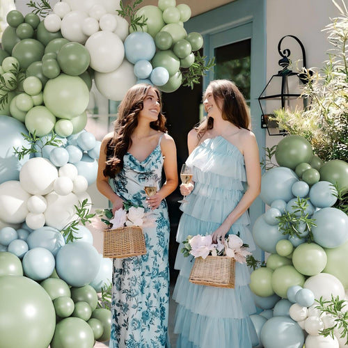 124Pc Sage Green & Macaron Blue Balloon Arch Kit – Pastel Decor for Gender Reveal, Birthday, Baby Shower & Wedding
