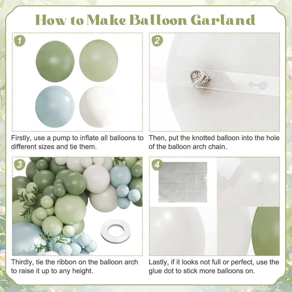 124Pc Sage Green & Macaron Blue Balloon Arch Kit – Pastel Decor for Gender Reveal, Birthday, Baby Shower & Wedding