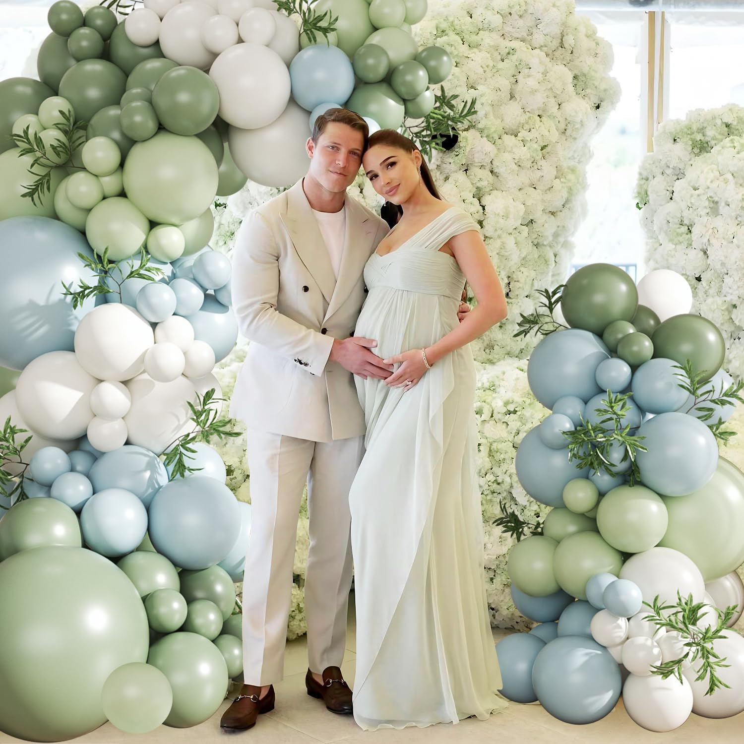 124Pc Sage Green & Macaron Blue Balloon Arch Kit – Pastel Decor for Gender Reveal, Birthday, Baby Shower & Wedding