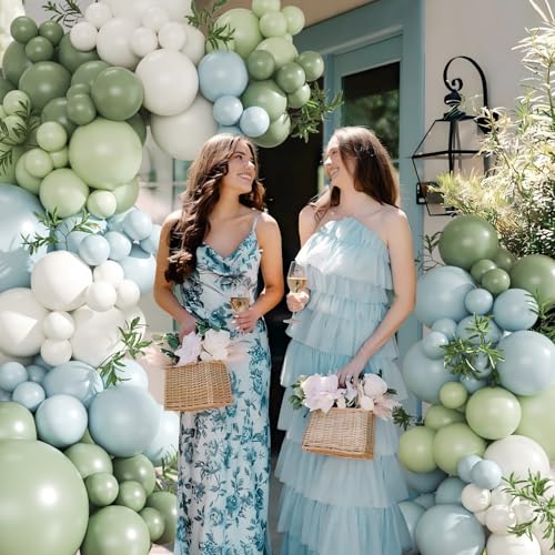 124Pc Sage Green & Macaron Blue Balloon Arch Kit – Pastel Decor for Gender Reveal, Birthday, Baby Shower & Wedding