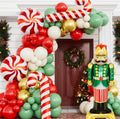 125PCS Christmas Balloon Garland Arch Kit - Red, Sage Green, Gold, White Sand with Nutcracker, Candy Cane Foil Balloons for Indoor Party Decor