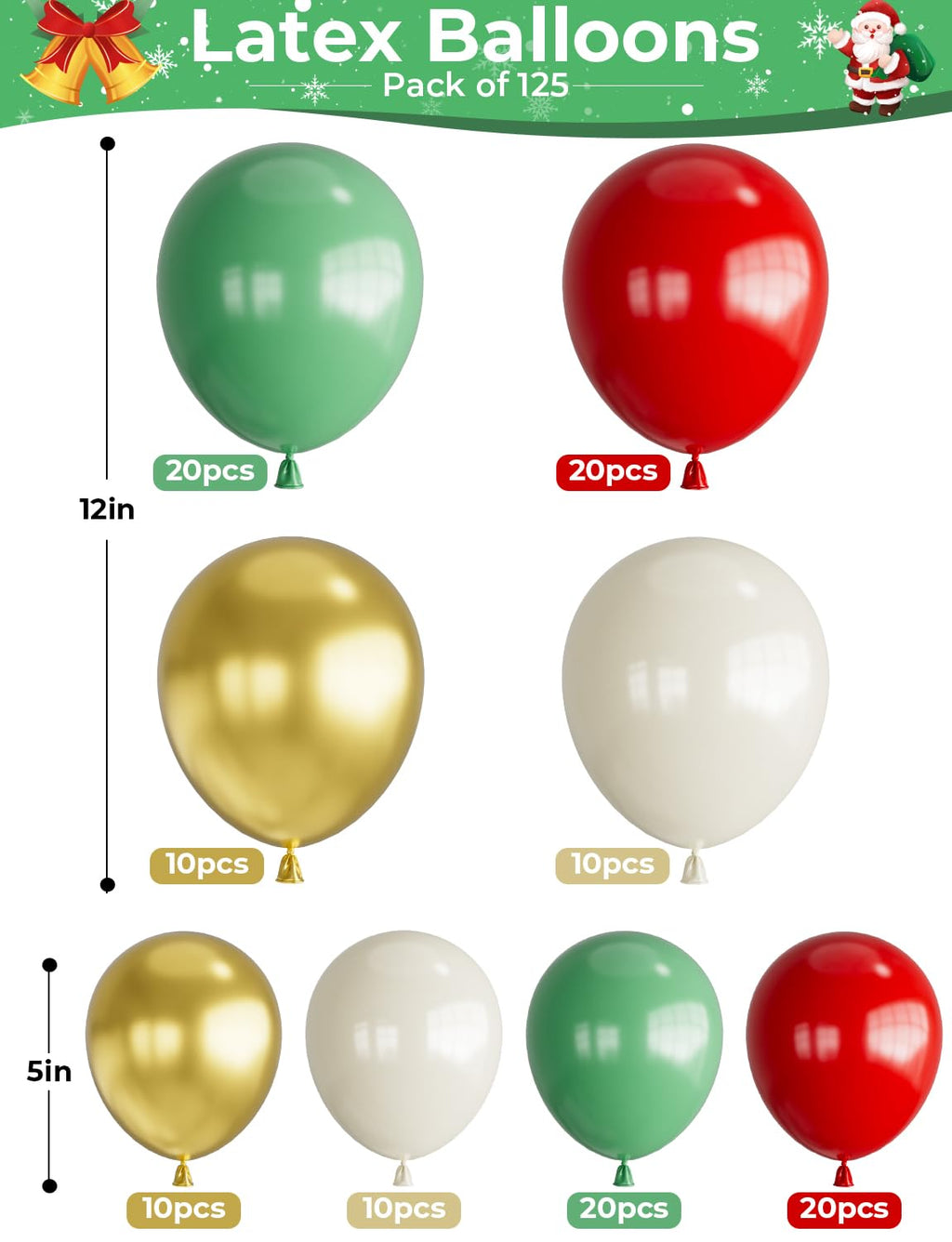 125PCS Christmas Balloon Garland Arch Kit - Red, Sage Green, Gold, White Sand with Nutcracker, Candy Cane Foil Balloons for Indoor Party Decor
