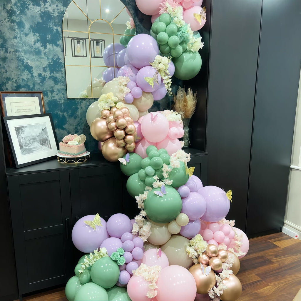 125Pcs Sage Green Purple Pink Balloon Garland Arch Kit for Baby Shower Birthday Party Decoration