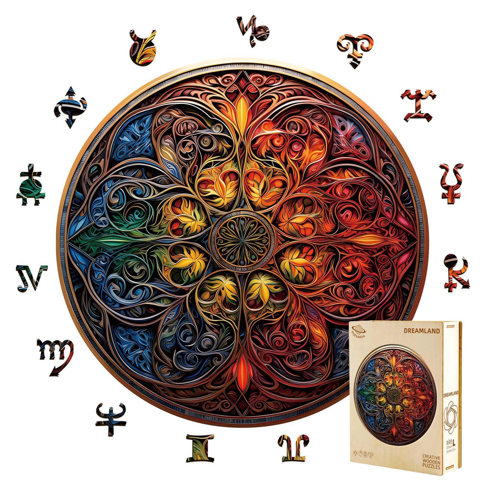 126-Piece Dreamland Mandala Wooden Puzzle for Adults – Pijesaksa, 8.5 x 8.4 Inches