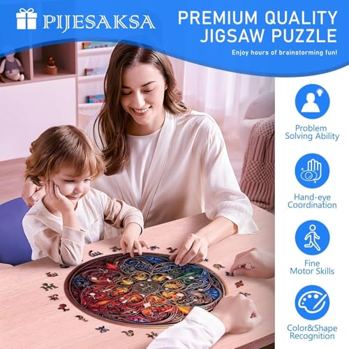 126-Piece Dreamland Mandala Wooden Puzzle for Adults – Pijesaksa, 8.5 x 8.4 Inches