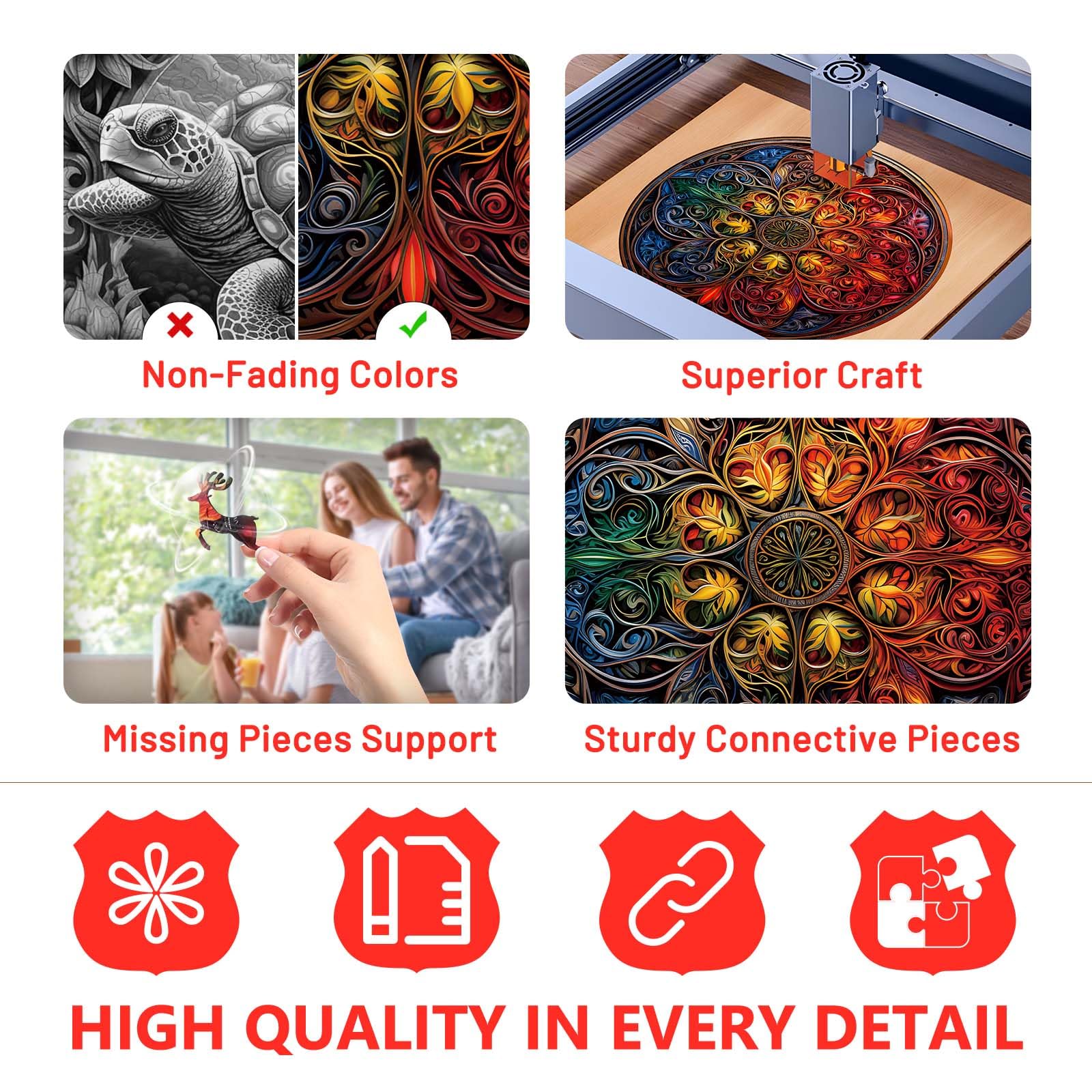 126-Piece Dreamland Mandala Wooden Puzzle for Adults – Pijesaksa, 8.5 x 8.4 Inches
