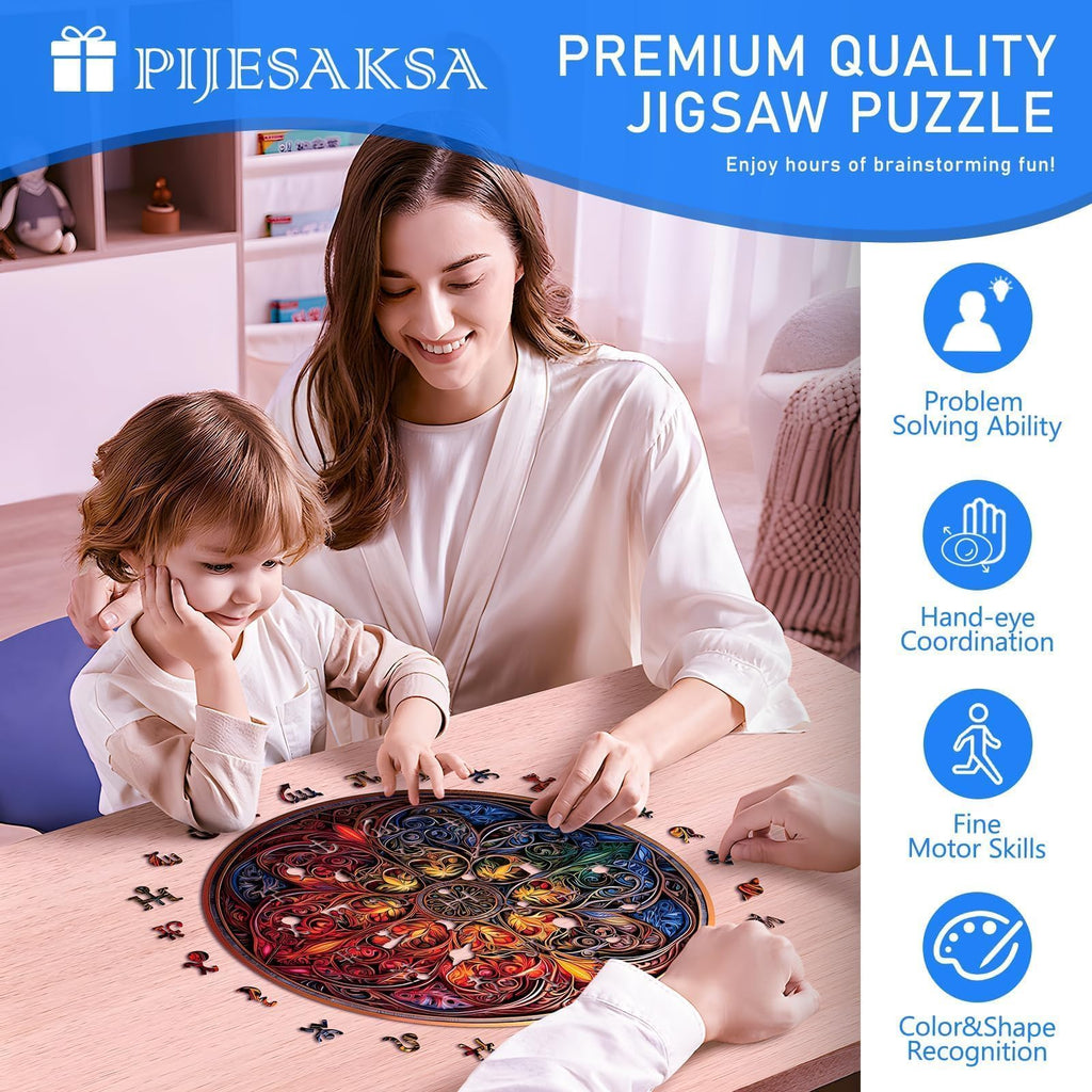 126-Piece Dreamland Mandala Wooden Puzzle for Adults – Pijesaksa, 8.5 x 8.4 Inches