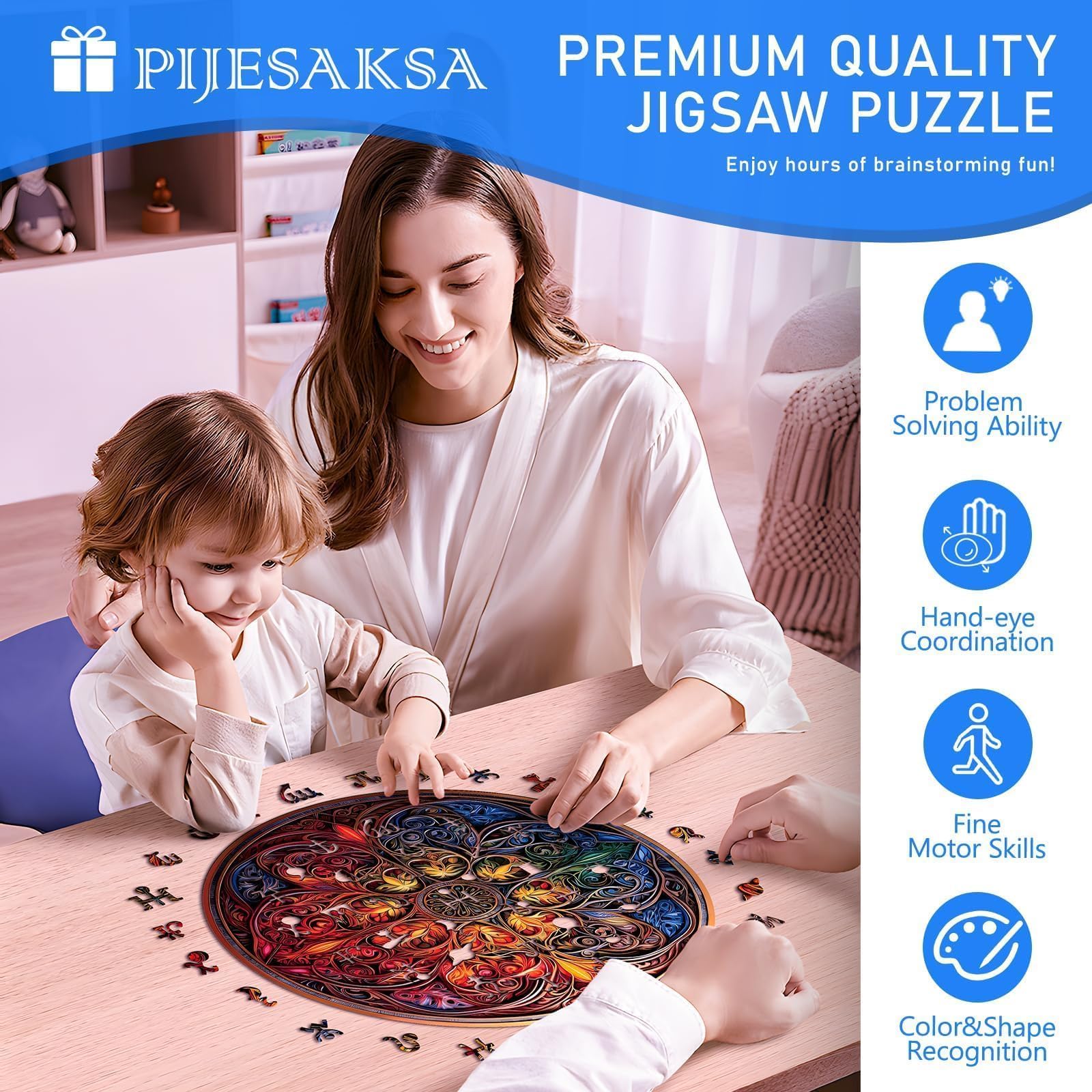 126-Piece Dreamland Mandala Wooden Puzzle for Adults – Pijesaksa, 8.5 x 8.4 Inches