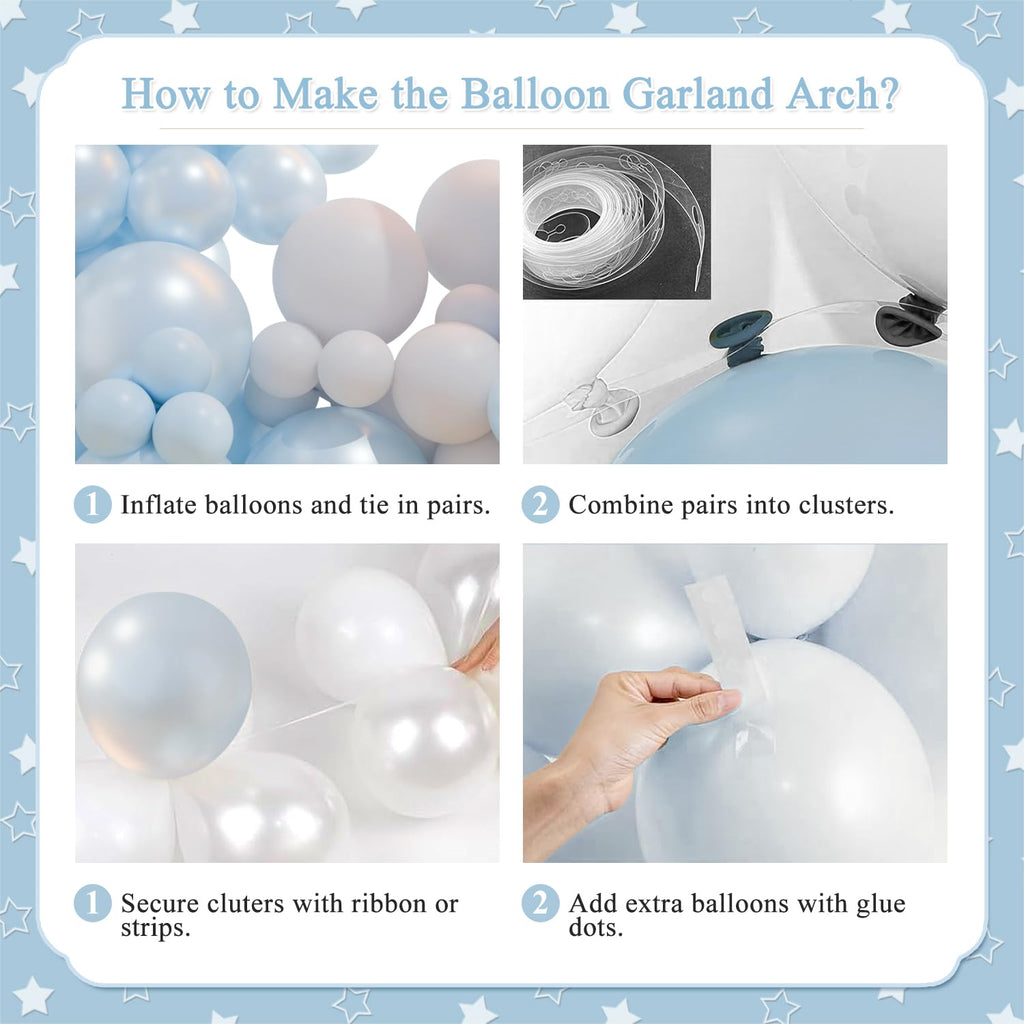 127-Piece Double Stuffed Blue Balloon Arch Kit by CROSSFINGERS – Pearl Blue, Macaron Light Blue, White & Clear Balloons for Weddings, Baby Showers & Parties