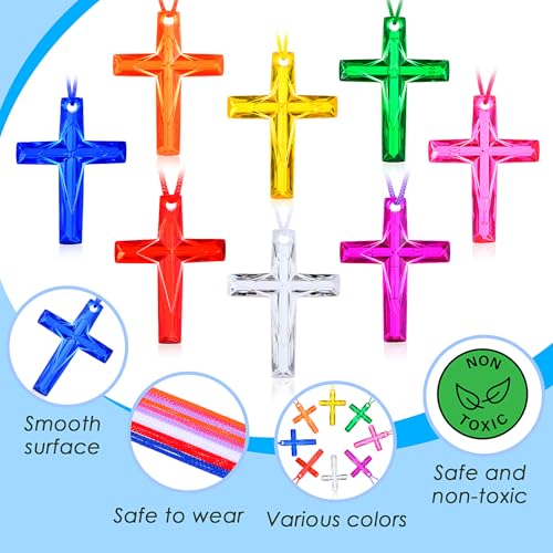 128 Bulk Cross Necklaces for Church Events & Sunday School – 8 Colors, Polystyrene, Non-Toxic, Party Favors for Easter, VBS, Christmas
