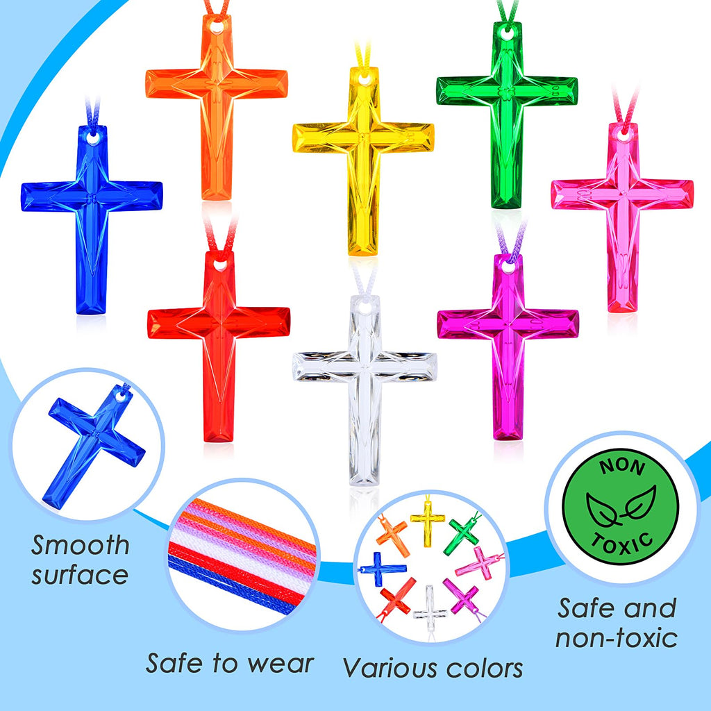 128 Bulk Cross Necklaces for Church Events & Sunday School – 8 Colors, Polystyrene, Non-Toxic, Party Favors for Easter, VBS, Christmas
