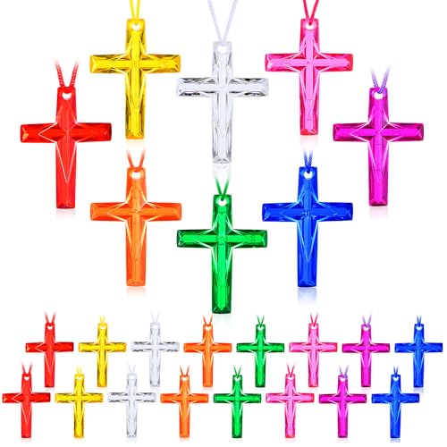128 Bulk Cross Necklaces for Church Events & Sunday School – 8 Colors, Polystyrene, Non-Toxic, Party Favors for Easter, VBS, Christmas