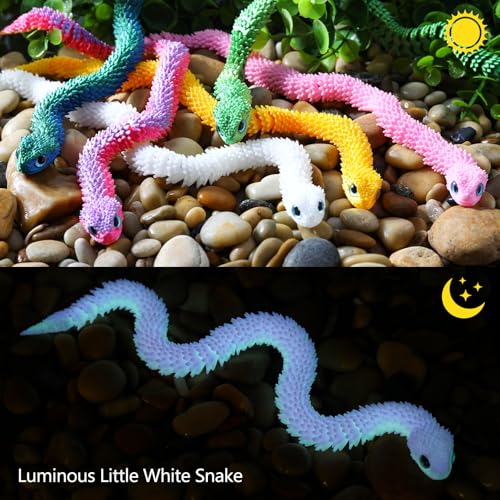 12in Flexible 3D Printed Snake Toy (4-Pack) – Glow-in-the-Dark, Non-Toxic, Poseable Decoration for Holidays, Parties, and Creative Play