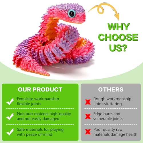 12in Flexible 3D Printed Snake Toy (4-Pack) – Glow-in-the-Dark, Non-Toxic, Poseable Decoration for Holidays, Parties, and Creative Play