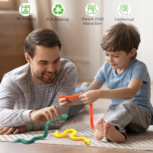 12in Flexible 3D Printed Snake Toy (4-Pack) – Glow-in-the-Dark, Non-Toxic, Poseable Decoration for Holidays, Parties, and Creative Play