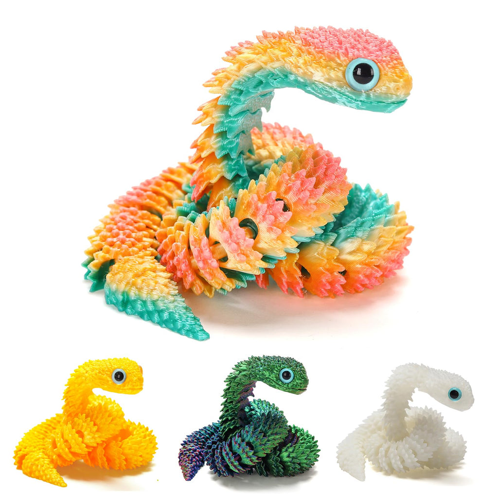 12in Flexible 3D Printed Snake Toy (4-Pack) – Glow-in-the-Dark, Non-Toxic, Poseable Decoration for Holidays, Parties, and Creative Play