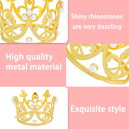 12PCS Crown Cake Toppers - Pearl Tiara Gold Crown for Wedding, Baby Shower, Birthday Party Decor, Flower Bouquets