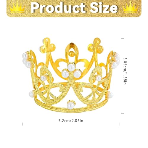 12PCS Crown Cake Toppers - Pearl Tiara Gold Crown for Wedding, Baby Shower, Birthday Party Decor, Flower Bouquets