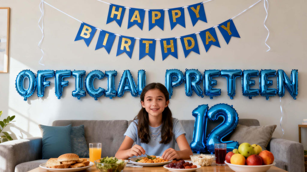 12th Birthday Decorations for Boys Girls – Blue Foil Balloon Set with Banner and Number 12