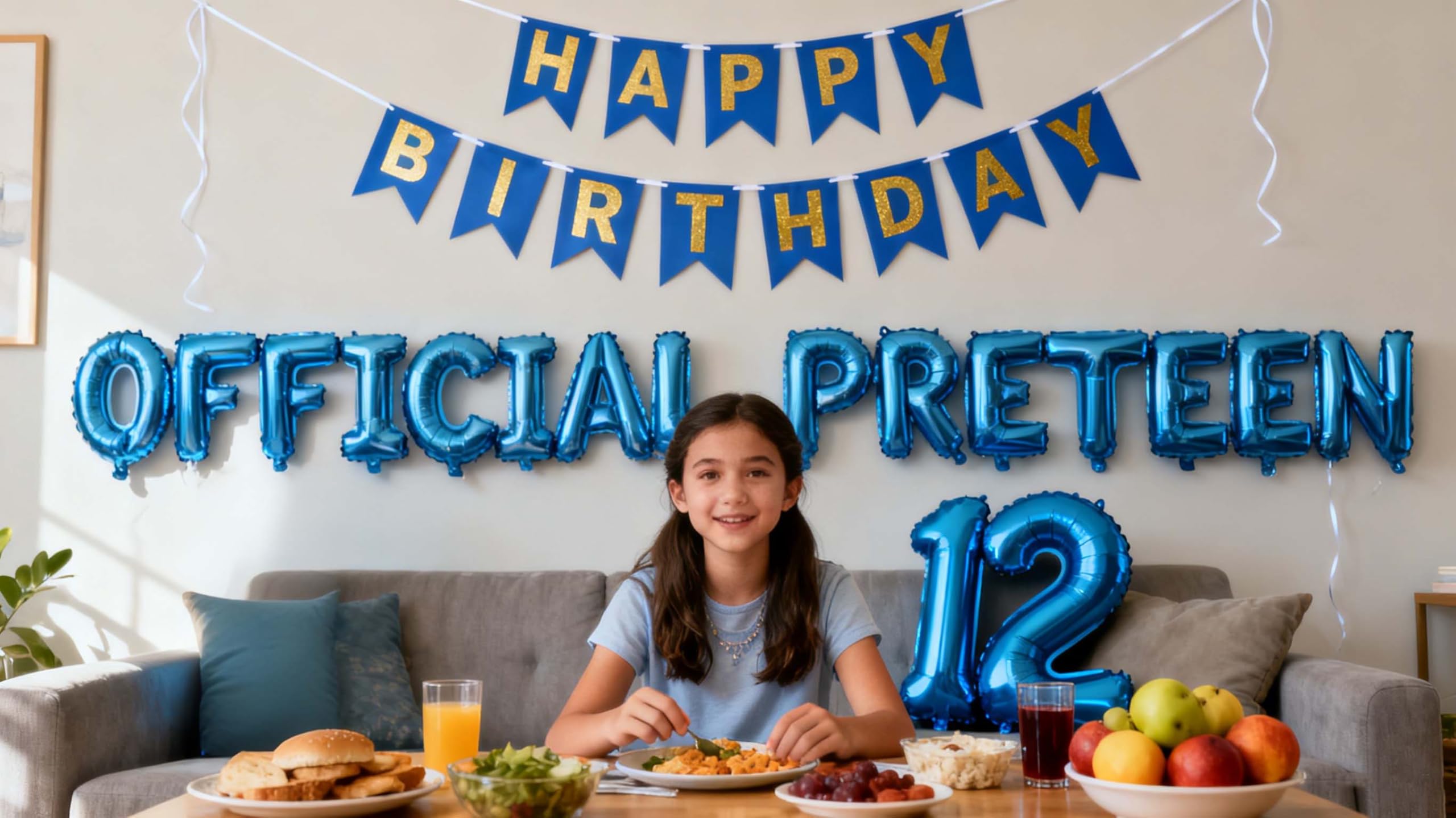 12th Birthday Decorations for Boys Girls – Blue Foil Balloon Set with Banner and Number 12