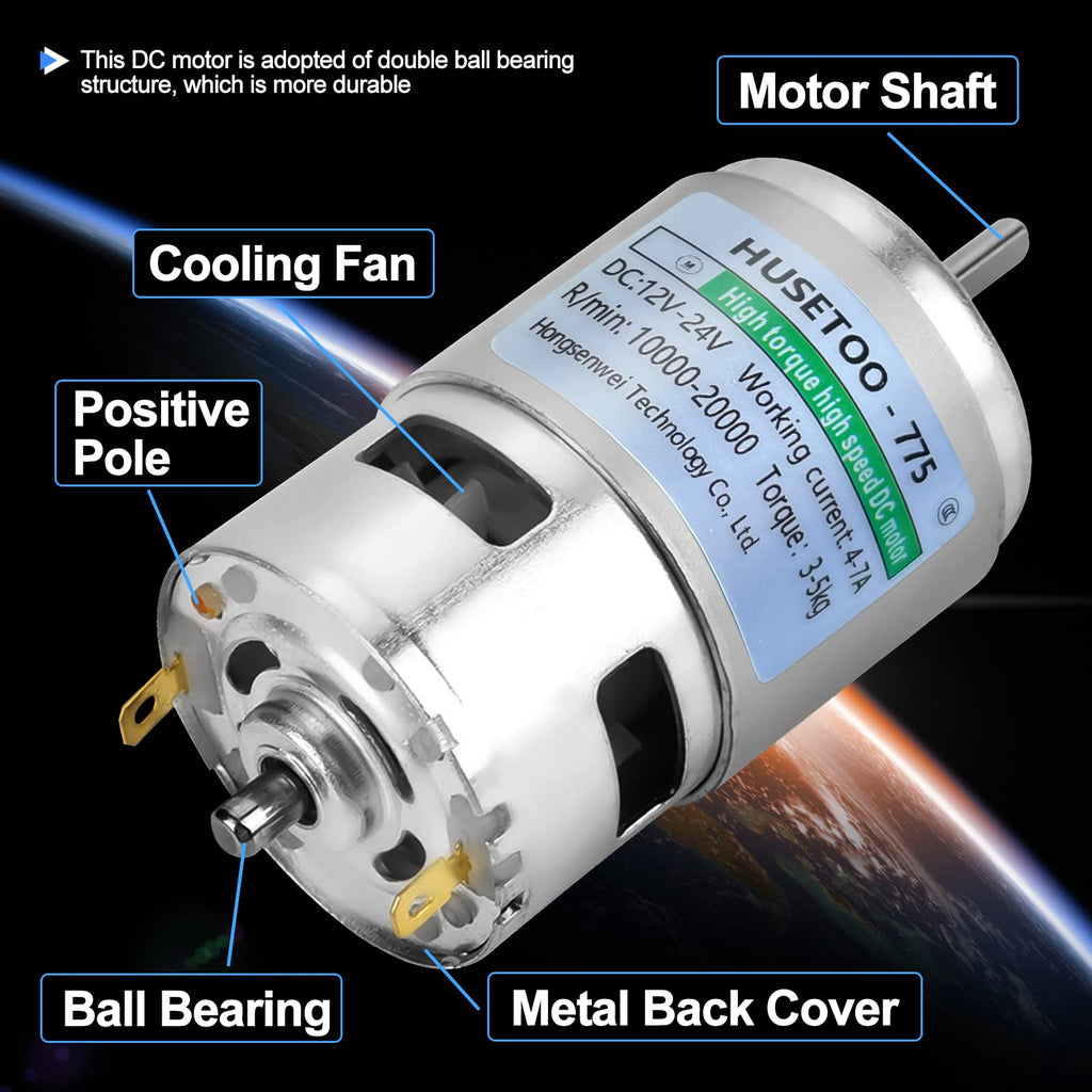 12V 775 DC Motor High Torque Dual Ball Bearing Cooling Fan for Power Wheels Upgrade D Shaft with Bracket