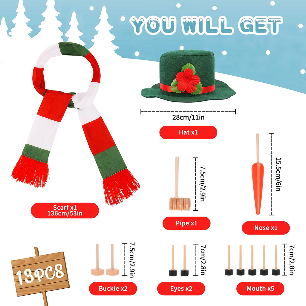 13-Piece Build a Snowman Kit - Winter DIY Snowman Decorating Set for Outdoor Christmas