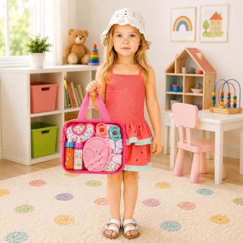 13-Piece Doll Feeding & Diaper Bag Set with Disappearing Milk Bottles for Pretend Play