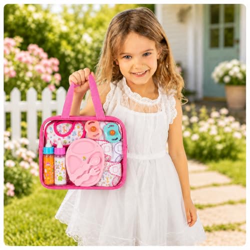 13-Piece Doll Feeding & Diaper Bag Set with Disappearing Milk Bottles for Pretend Play