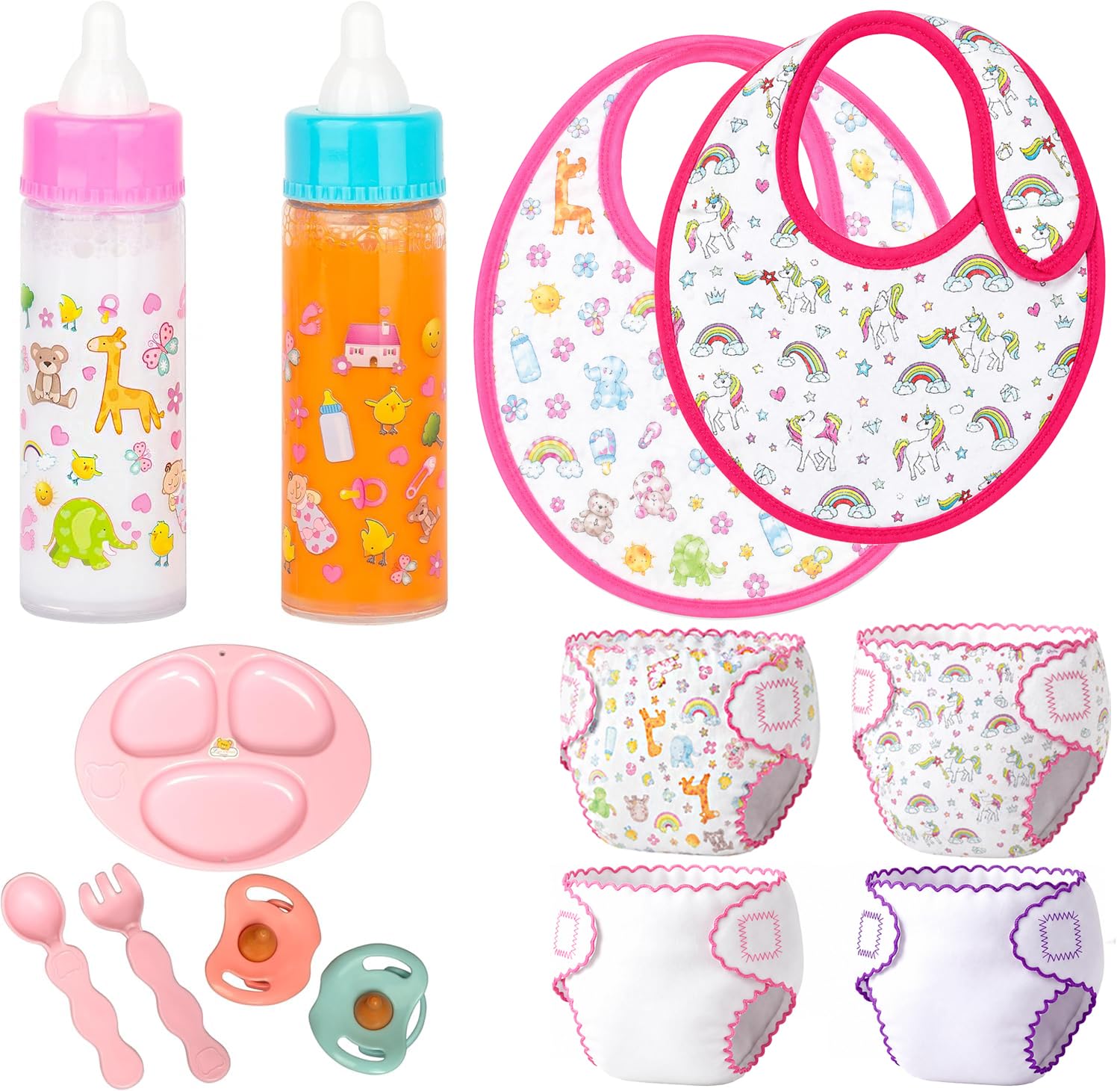 13-Piece Doll Feeding & Diaper Bag Set with Disappearing Milk Bottles for Pretend Play