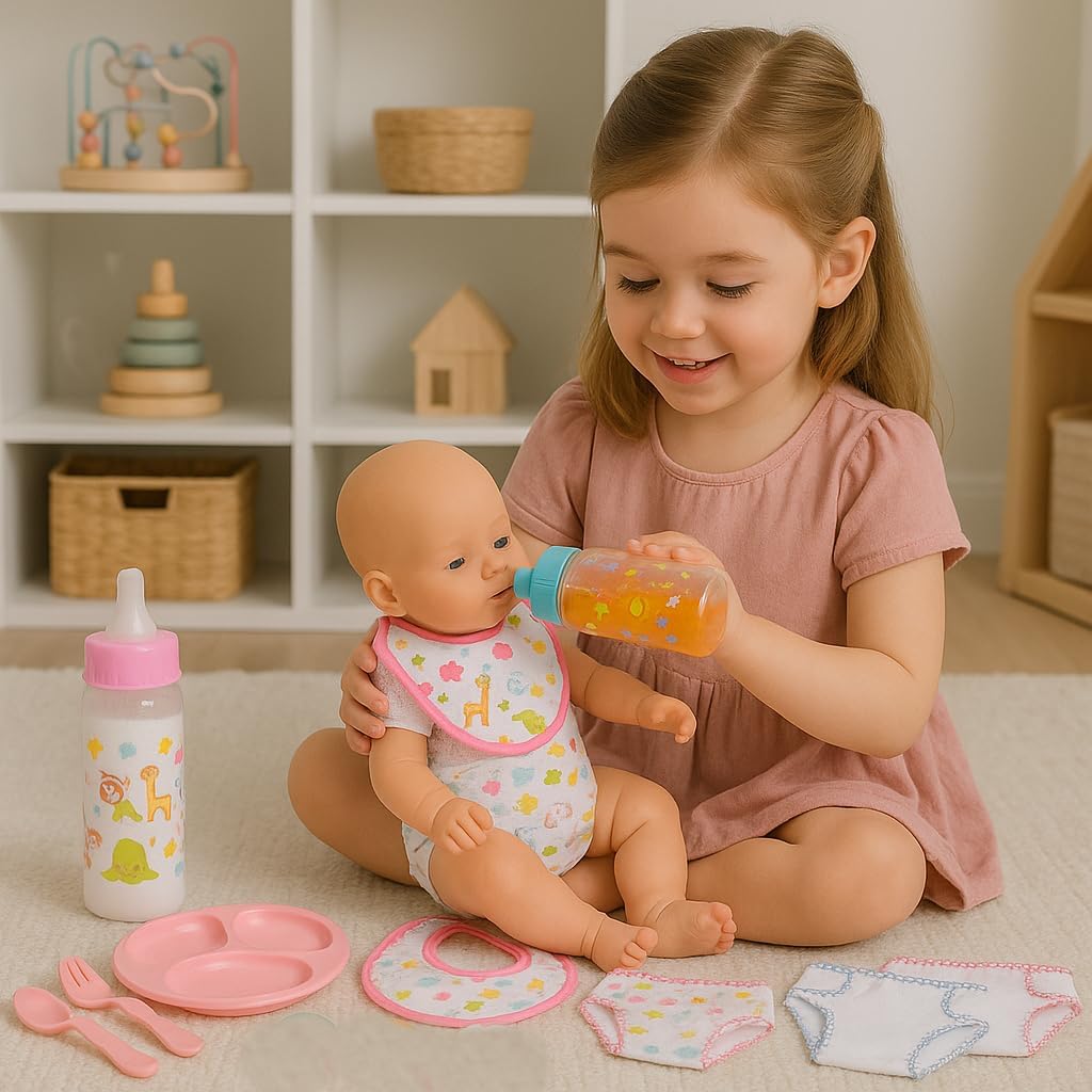 13-Piece Doll Feeding & Diaper Bag Set with Disappearing Milk Bottles for Pretend Play