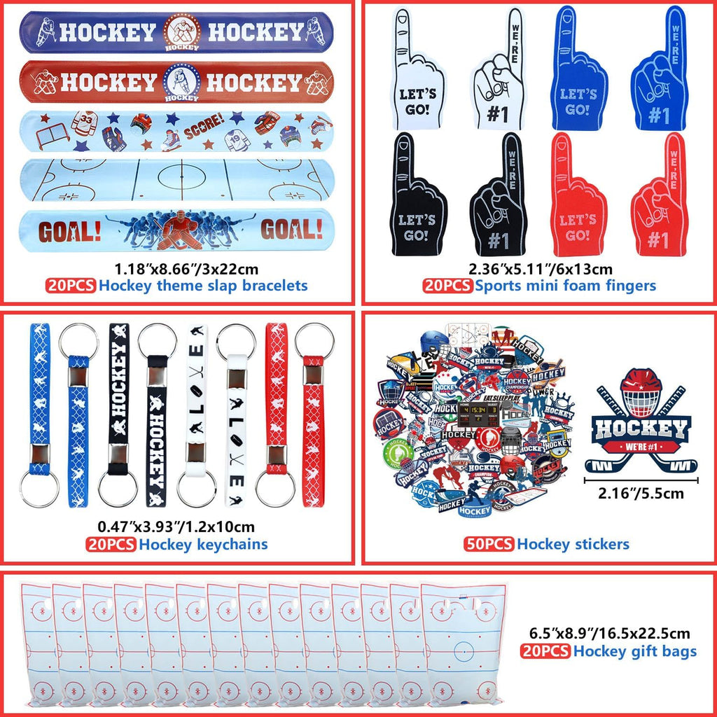 130-Piece Hockey Party Favors Set – Keychains, Slap Bracelets, Stickers & Foam Fingers by PTECDROTS