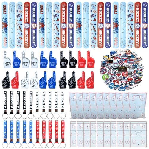 130-Piece Hockey Party Favors Set – Keychains, Slap Bracelets, Stickers & Foam Fingers by PTECDROTS