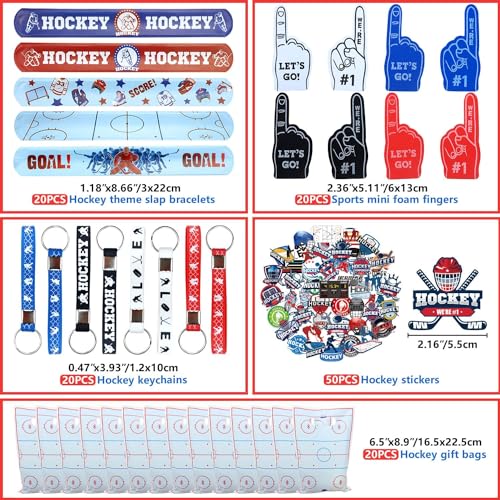 130-Piece Hockey Party Favors Set – Keychains, Slap Bracelets, Stickers & Foam Fingers by PTECDROTS