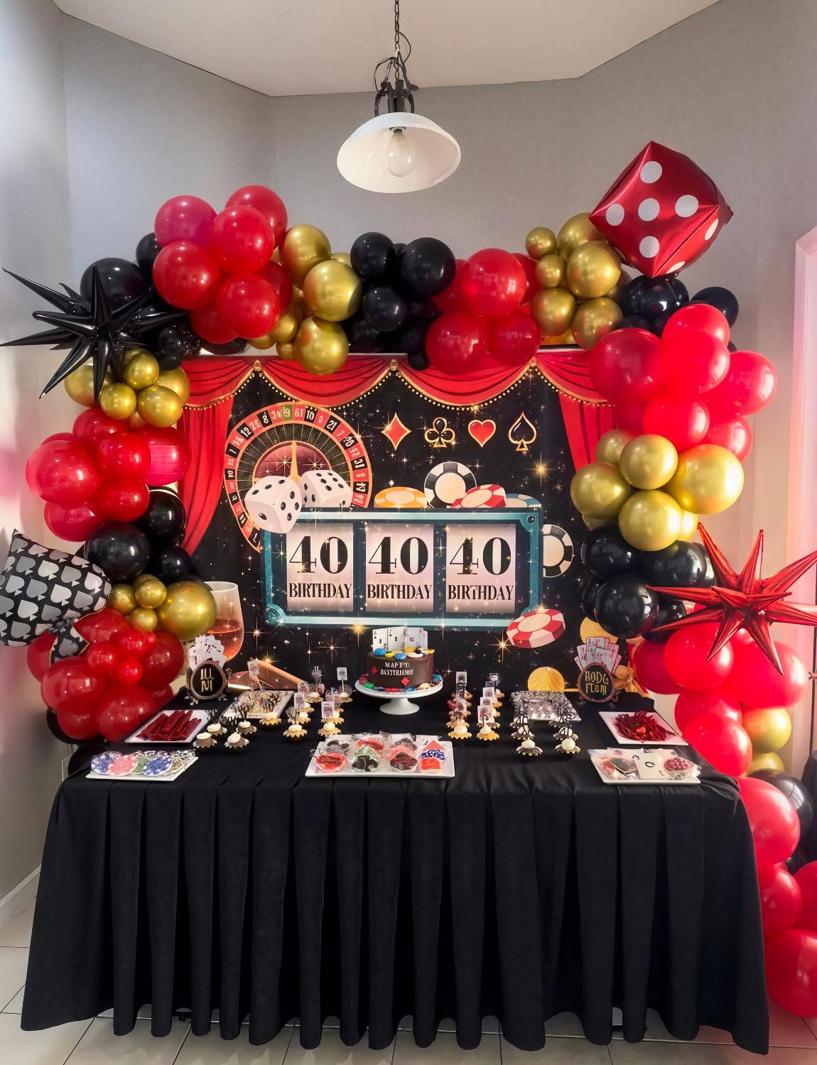 131-Piece Red Black Gold Balloon Arch Kit by Haolongfa – Includes Foil Starburst, Confetti, and Latex Balloons for Hollywood, Casino, or Movie Night Parties