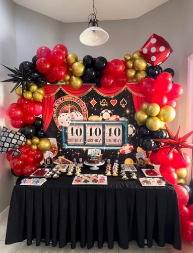 131-Piece Red Black Gold Balloon Arch Kit by Haolongfa – Includes Foil Starburst, Confetti, and Latex Balloons for Hollywood, Casino, or Movie Night Parties