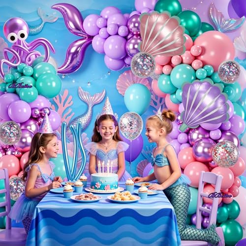 133-Piece Mermaid Balloon Arch Kit - Pink Purple Teal Metallic & Foil Balloons for Mermaid Party Decorations